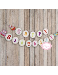 Grinalda "Happy Birthday" Passarinhos